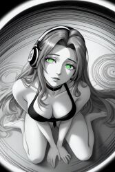 aerith_gainsborough ai_art femsub final_fantasy final_fantasy_vii green_eyes headphones spiral tagme