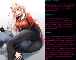  ass black_hair boots breasts caption caption_only darling_in_the_franxx demon_girl femdom green_eyes herozu_(xxhrd) hiro_(darling_in_the_franxx) horns hypnotic_legs hypnotic_smell hypnotic_thighs leggings legs long_hair malesub manip nobody67_(manipper) open_mouth pantyhose pheromones pink_hair resisting short_hair smile succubus text thighhighs uniform zero_two 