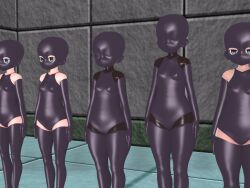  3d 3d_custom_girl bare_shoulders blue_eyes boots dark_skin drone empty_eyes expressionless female_only femsub gloves green_eyes koto_(3d_custom_girl) leotard mask multiple_girls multiple_subs opera_gloves original small_breasts thick_thighs thigh_boots thighhighs wide_hips 