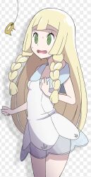  1120lillie blonde_hair braid clothed coin dress femsub lillie_(pokemon) nintendo open_mouth pendulum pokemon pokemon_sun_and_moon simple_background solo spiral_eyes sweat unhappy_trance 