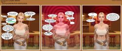  3d blonde_hair breasts character_request claudia_harper deadlyduel expressionless femsub jeans original sims_4 standing standing_at_attention tech_control text 