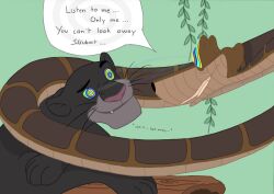  animals_only bagheera dialogue disney happy_trance hypnotic_eyes kaa kaa_eyes male_only maledom malesub panther_boy r3w0lf smile snake text the_jungle_book 