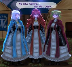  brown_eyes cloak clothed dialogue dress english_text femsub green_eyes green_hair mantra mass_hypnosis night outdoors primm_(unicorn_overlord) red_hair sharon_(unicorn_overlord) speech_bubble tatiana_(unicorn_overlord) text transparenttexture unicorn_overlord white_hair 