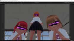 3d ahoge animated bangs bow bow_tie brown_hair femdom hair_covering_one_eye hand_on_hip happy_trance hypnotized_dom malesub multiple_girls multiple_subs noichiki_129 open_mouth orange_hair original panties pov pov_sub red_hair school_uniform short_hair skirt smile stepped_on tech_control twintails underwear unity_(game_engine) video visor watermark