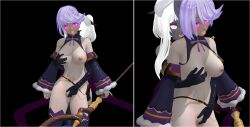 3d bikini_warriors blush bottomless breasts drool erect_nipples female_only femdom femsub glowing glowing_eyes happy_trance hypnommd large_breasts latex open_mouth short_hair tongue tongue_out topless