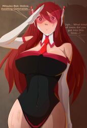 antenna disguised_hypnotist empty_eyes gloves mitsuko_(goddessmitsuko) original red_eyes red_hair robotization saluting standing standing_at_attention tagme tie visor