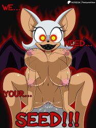animal_ears bat_girl boo_(sonic) breasts cowgirl_position eyelashes flashpointgear furry glowing_eyes huge_breasts large_breasts possession pov pussy pussy_juice red_eyes rouge_the_bat sex sharp_teeth sonic_the_hedgehog_(series) tan_skin text vaginal wings yellow_eyes
