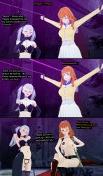  3d black_clover censored corruption cyanstargazer empty_eyes femsub grey_hair happy_trance large_breasts mimosa_vermillion noelle_silva orange_hair text twintails 
