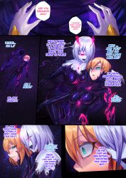 absurdres blue_skin breasts cleavage comic corruption demon_girl ibenz009 large_breasts monster_girl original speech_bubble text