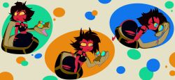  absurdres black_hair black_lipstick coils colorrings crossover disney femsub forked_tongue helluva_boss horns hypnotic_eyes imp kaa kaa_eyes large_hips long_tongue maledom millie_(helluva_boss) red_skin short_hair smile snake tail the_jungle_book tongue tongue_out 