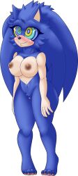  auri blue_hair blue_skin blush bottomless breasts clitoris drool female_only femsub furry genderswap happy_trance hedgehog_girl kaa_eyes large_breasts nude smile solo sonic_the_hedgehog sonic_the_hedgehog_(series) standing topless transgender_identity transparent_background 