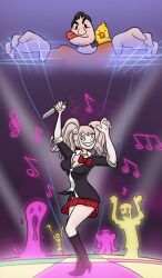 breasts crypt_of_the_necrodancer dancing dangan_ronpa edgeofthemoon femsub happy_trance high_heels human_puppet junko_enoshima knife large_breasts maledom music psi puppet skirt smile spiral_eyes symbol_in_eyes tongue tongue_out twintails