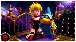 3d animated arms_behind_back before_and_after blonde_hair bondage collar crown earrings femsub glasses gloves kneeling magic magic_wand magician magikoopa nintendo onmodel3d princess princess_peach pussy_juice resisting sex_machine sex_toy sound super_mario_bros. sybian thighhighs vibrator video