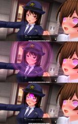  3d blush brown_hair comic custom_maid_3d_2 drool female_only femsub instant_loss multiple_girls multiple_subs partially_translated police_uniform policewoman tagme tech_control text translation_request xenon3131_mc 