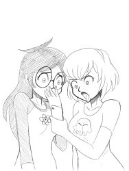  breasts cell_phone female_only homestuck jade_harley mindwipe_(artist) open_mouth rose_lalonde sketch tagme 