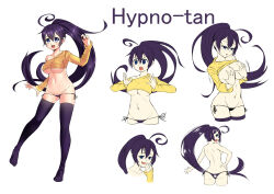  absurdres ahoge blue_eyes empty_eyes female_only hypno-tan hypnotoad large_breasts long_hair masturbation midriff nell-chrome original pendulum ponytail purple_hair simple_background smile tagme thighhighs thong underboob white_background 