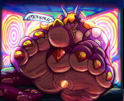 aurelia_(talvitwister) dialogue dragon dragon_girl femdom foot_focus foot_pendulum hypnotic_feet hypnotic_screen non-human_feet original pov_sub talvitwister tech_control text