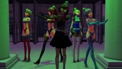 1idrathernot 3d aegis_(persona) blonde_hair blue_hair brain_slug breasts brown_hair crossover drool futurama fuuka_yamagishi glowing_eyes green_eyes hair_covering_one_eye high_heels hypnotized_walking kotone_shiomi large_breasts long_hair looking_at_viewer midriff mitsuru_kirijo multiple_doms multiple_girls multiple_subs navel persona_(series) persona_3 persona_3_portable robot_girl short_hair skirt standing thighhighs yukari_takeba zombie_walk