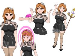 absurdres atelier_(series) atelier_ryza breasts cleavage cleavage_cutout dress drool empty_eyes expressionless eye_color_change femsub flowe flower_in_hair glowing glowing_eyes hair_band hair_ornament hypnotic_magic magic mc_h_c_m multicolored_eyes orange_eyes reisalin_stout right_to_left see-through sequence shoes short_hair simple_background smile staff standing standing_at_attention weapon white_background