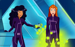  black_hair bodysuit caitlin_(totally_spies) corruption female_only femdom femsub fitzoblong leather long_hair red_hair sam slime small_breasts totally_spies 