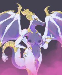  absurdres bottomless breasts dragon dragon_girl female_only femdom horns hypnotic_gas large_breasts nude nyrene_(sauce-guy) original pheromones pov pov_sub sauce-guy scales smile solo topless wings 