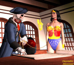  3d captainzammo collar dc_comics femsub leash standing standing_at_attention super_hero wonder_woman 