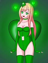  blonde_hair brain_slug choker drool female_only femsub futurama green_eyes happy_trance heart marin_kitagawa my_dress-up_darling nail_polish navel spiral_eyes standing surrisaki thighhighs 