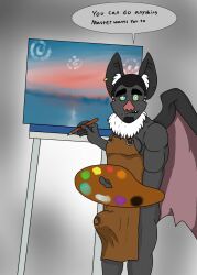  apron bat_boy bulge caine_latrans dazed furry looking_at_viewer male_only malesub naked_apron original precum ring_eyes text 