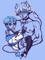 alien_boy alienbee bell_collar black_sclera carrying collar cow_boy cowbell drool itadori_yuji jujutsu_kaisen lactation male_only maledom malesub pixel-chan-doodles satoru_gojo simple_background tagme topless transformation yaoi 