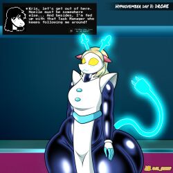 al_gx clothed corruption deer_girl deltarune drone furry latex mask noelle_holiday standing susie_(deltarune) tasque_manager transformation wide_hips