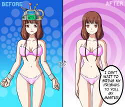  alerith before_and_after breasts dialogue empty_eyes femsub happy_trance iino_miko kaguya-sama_love_is_war large_breasts progress_indicator swimsuit tech_control text 