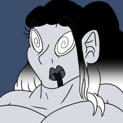 breasts critical_role expressionless female_only femsub huge_breasts long_hair multicolored_hair spiral_eyes symbol_in_eyes topless western yasha_nydoorin zombifier