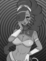 braid breasts dancer femsub greyscale harem_outfit jewelry large_breasts long_hair midriff monochrome navel porniky power_stone rouge_(power_stone) sketch smile spiral spiral_eyes symbol_in_eyes