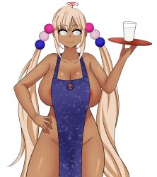  apron breasts cleavage dark_skin female_only femsub hand_on_hip happy_trance hololive hololive_english huge_breasts long_hair milk naked_apron sana_tsukumo smile solo spiral_eyes symbol_in_eyes the_only_shoe twintails virtual_youtuber 