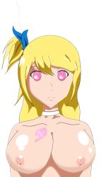 blonde_hair breasts collar expressionless fairy_tail femsub large_breasts lucy_heartfilia magic overmanip spiral_eyes standing standing_at_attention symbol_in_eyes tattoo