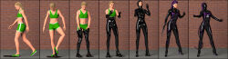 3d absurdres before_and_after black_skin blonde_hair bottomless comic corruption female_only femsub heveti midriff nude original purple_hair slime symbiote tail tail_growth topless transformation