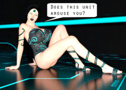 3d black_hair dialogue female_only femsub looking_at_viewer original robot robot_girl robotization solo tech_control text theheckle
