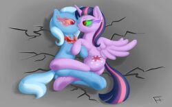  animals_only corruption femdom femsub glowing glowing_eyes hooves horns horse magic my_little_pony non-human_feet pussy_juice straight-cut_bangs the_great_and_powerful_trixie twilight_sparkle unicorn 