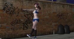  3d bobboxbody brown_hair d.va empty_eyes femsub long_hair overwatch sneakers zombie_walk 