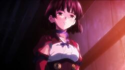 breasts brown_hair choker empty_eyes expressionless female_only femsub kabaneri_of_the_iron_fortress screenshot short_hair small_breasts solo