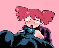  bare_breasts blush bodysuit breast_press bulge drill_hair drool edith_is_dead eyebrows_visible_through_hair female_only femdom femsub glowing iris_azure large_breasts latex licking long_hair nipples no_bra null_bulge open_clothes open_mouth original pink_background pink_eyes red_hair simple_background spiral_eyes sub_on_sub teto_kasane tight_clothing transfem transgender_identity utau vocaloid yuri 