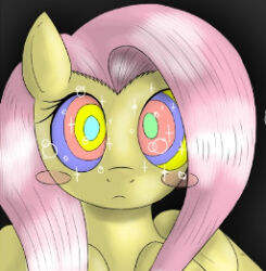  animals_only black_background blush female_only femsub fluttershy kaa_eyes looking_at_viewer my_little_pony pink_hair sparkle yellow_skin 
