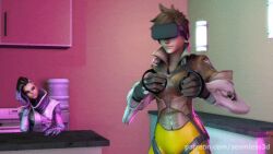  3d animated animated_gif breasts brown_hair clothed expressionless female_only femdom femsub glowing large_breasts overwatch seamless short_hair smoke sombra_(overwatch) source_filmmaker tech_control tracer 