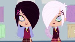  animated animated_eyes_only animated_gif black_hair breasts brittany_biskit femsub happy_trance kaa_eyes littlest_pet_shop school_uniform short_hair sisters standing standing_at_attention sunil_nevla twins western white_hair whittany_biskit 