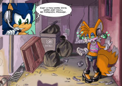  blush bulge crossdressing drool feminization fishnets furry headphones high_heels male_only maledom malesub miles_tails_prower omegazuel sonic_the_hedgehog sonic_the_hedgehog_(series) spiral_eyes symbol_in_eyes text 