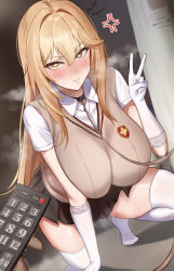  a_certain_magical_index a_certain_scientific_railgun absurdres angry aware bangs blonde_hair blush body_control breasts collar femsub gloves huge_breasts k_0art leash long_hair looking_at_viewer misaki_shokuhou opera_gloves outdoors pet_play remote_control school_uniform skirt squatting steam sweat thighhighs tiptoes unhappy_trance unusual_pupils v yellow_eyes 