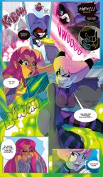  alien alien_girl comic dc_comics hood jinx pink_eyes pink_hair raven starfire super_hero teen_titans text tovio-rogers western 