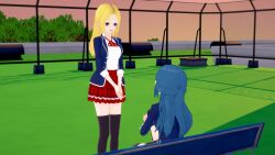 3d assassination_classroom blonde_hair blue_hair dawn_(pokemon) empty_eyes femsub happy_trance long_hair nintendo pokemon rainbowkombat rio_nakamura school_uniform