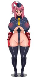  blush boots breasts cameltoe capcom clothed_exposure cosplay erect_nipples erect_nipples_under_clothes femsub fingerless_gloves frozen_gingasan gloves gunslinger_stratos hair_ornament hat high_heels huge_breasts kyoka_katagiri leotard long_hair looking_at_viewer open_mouth pink_hair red_eyes see-through shadaloo_dolls shoulder_pads side_ponytail simple_background standing street_fighter thick_thighs thighhighs tie underboob white_background wide_hips 