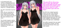  breasts caption_only cecilia_schariac cleavage dialogue empty_eyes female_only femsub happy_trance holding_hands honkai_impact_3rd hypnotic_screen hypnotized_assistant hypnotized_hypnotist incest kiana_kaslana lingerie long_hair maledom manip mother_and_daughter pov pov_sub remilia_(manipper) see-through smile standing tech_control text underwear white_hair 